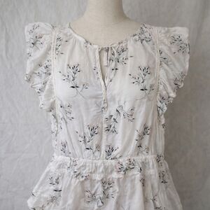 Lucky Brand White Floral Blouse with Ruffle Sleeves